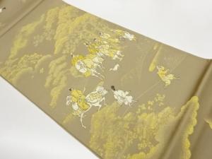 遠山に松・時代人物・狩り模様織出し丸帯